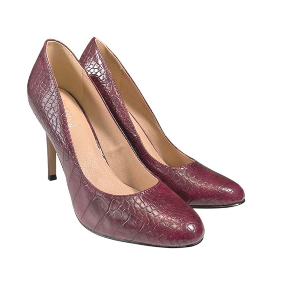 Lauren Blackwell 7.5 Burgundy Pumps Cecily Croc Embossed‎ Stiletto Officecore